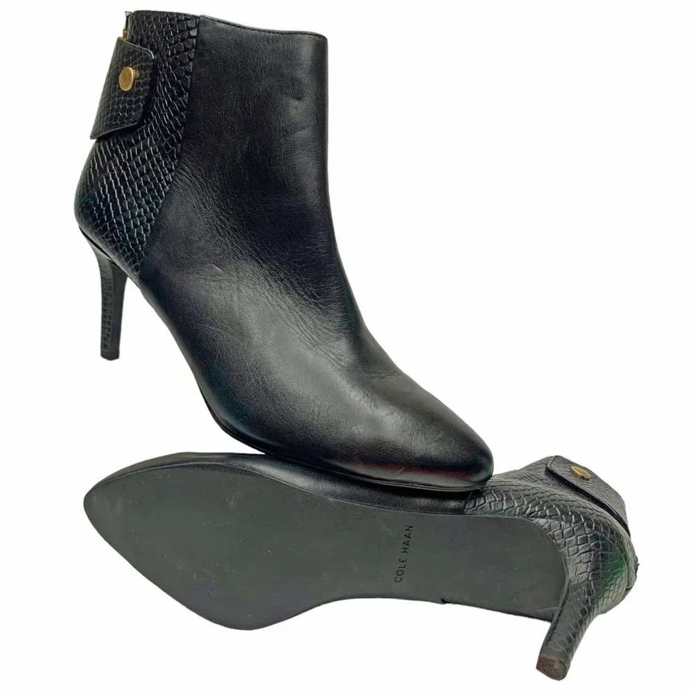 Cole‎ Haan Grand.Os Claremont Black and Smooth Embossed Leather Booties